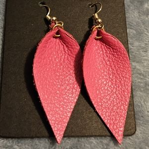 Pink Fake Leather Earrings